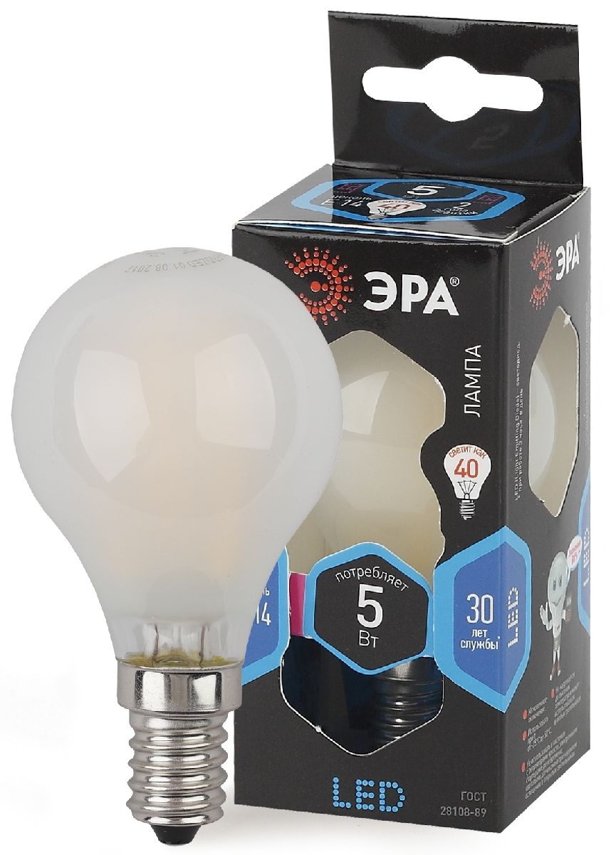Лампа светодиодная Эра E14 5W 4000K F-LED P45-5W-840-E14 frost Б0027930