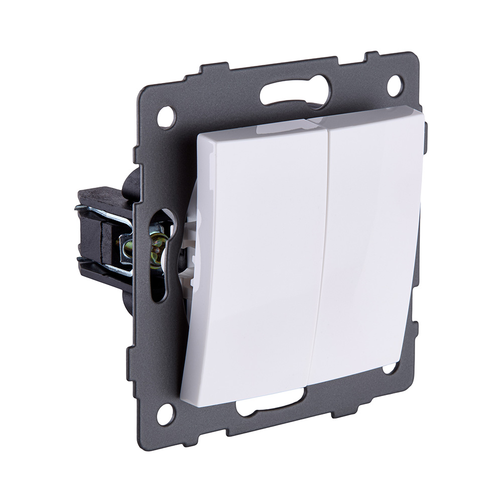 Выключатель кнопочный 2-клавишный 10А/250В, изогнутый, белый Kollinger REA-R-011WH для Aspekt, Eleganz, Reflex