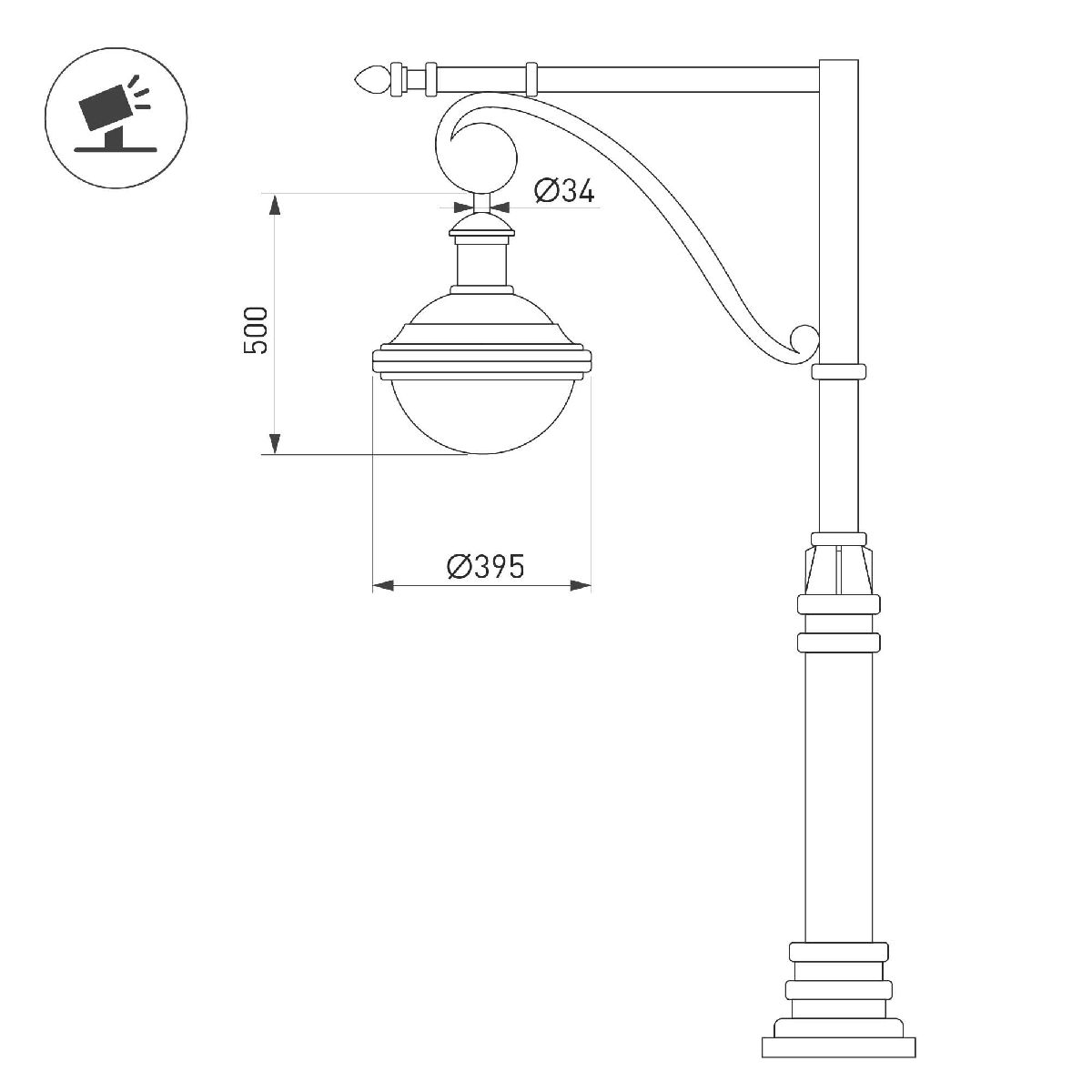Уличный консольный светильник шар Arlight OXOR-AMPIL-BUE - 395x500-50W Day4000 (BK, 120 deg, 230V) 052446