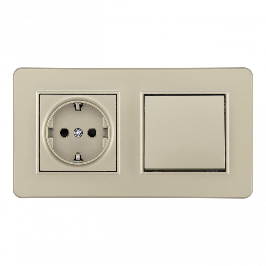 Выключатель одноклавишный с розеткой Arte Milano SET16-2-40-1-30-1 shampan