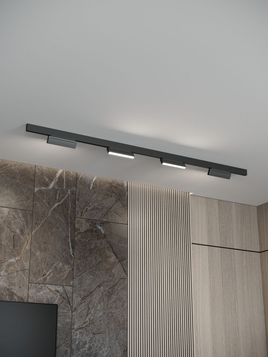 Трековая система со светильниками №4 трехфазная накладная Eldeko (48В, форма - прямая, 2м, 3000K) черная Hesby Lighting HSBL_kompl_E004_NI2B3K