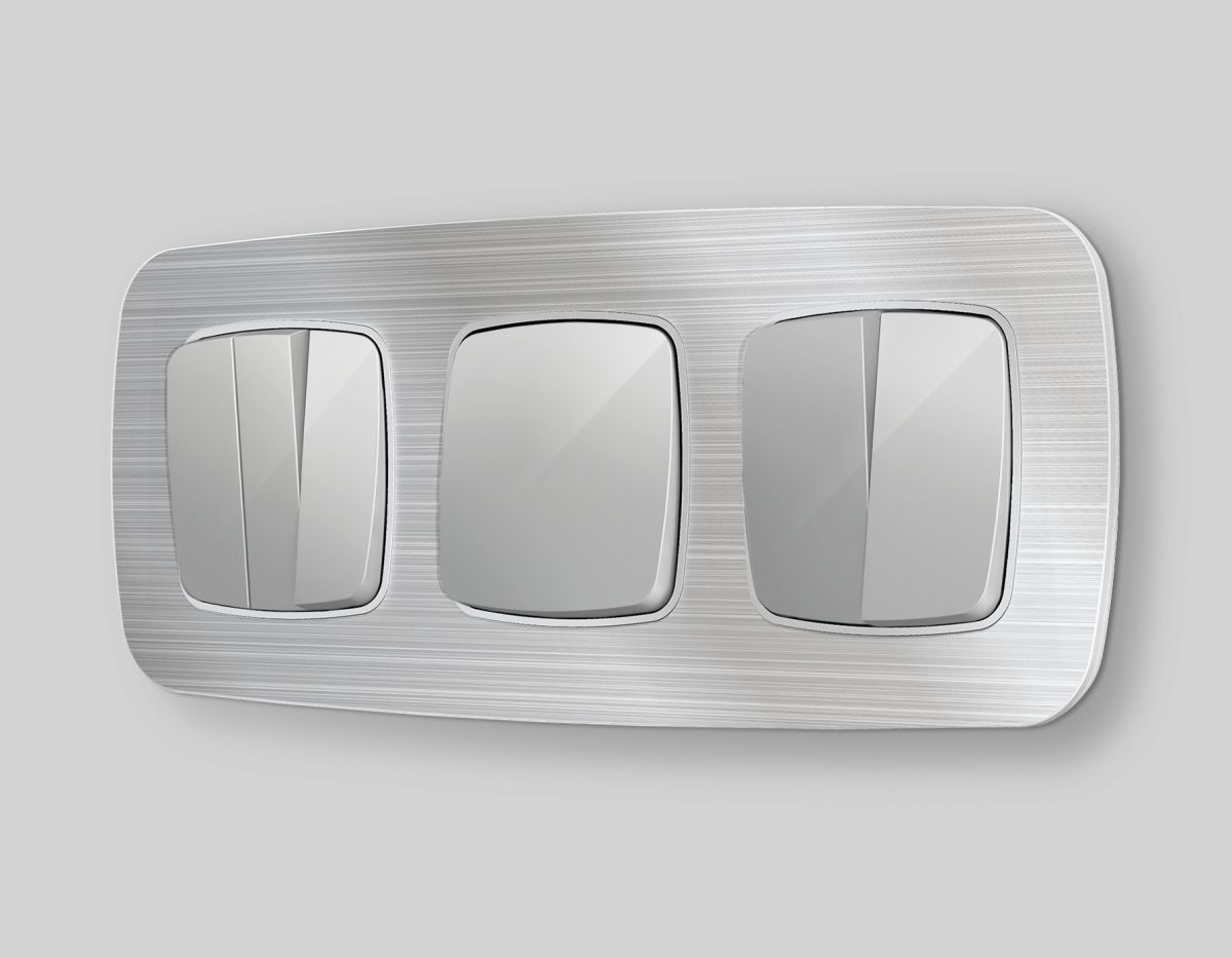 Комплект механизма 2-клавишного перекрестного выключателя Ambrella Volt 10A-250V OMEGA MO403030 Серебро глянец QUANT (OP4030, VM125)