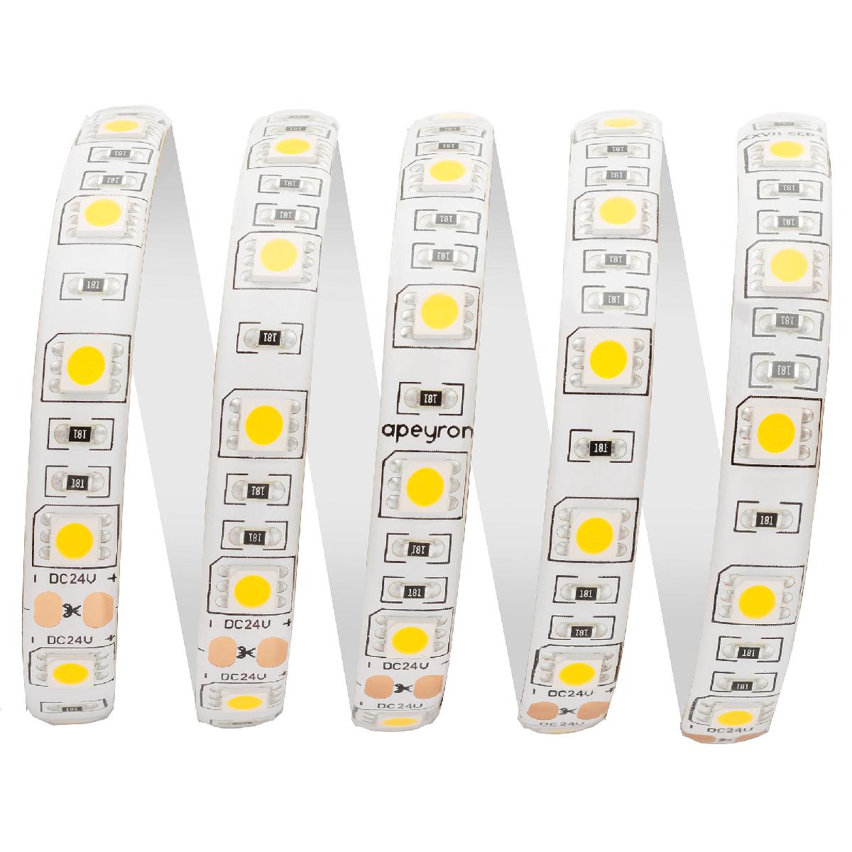 Светодиодная лента Apeyron 24В ПРО 14,4Вт/м smd5050 60д/м IP65 1100Лм/м 5м 4000К 00-319