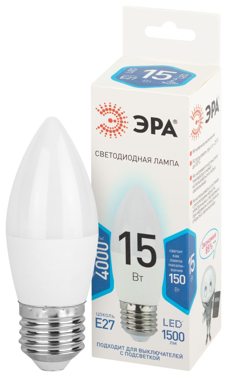 Лампа светодиодная Эра STD LED B35-15W-840-E27 4000K свеча