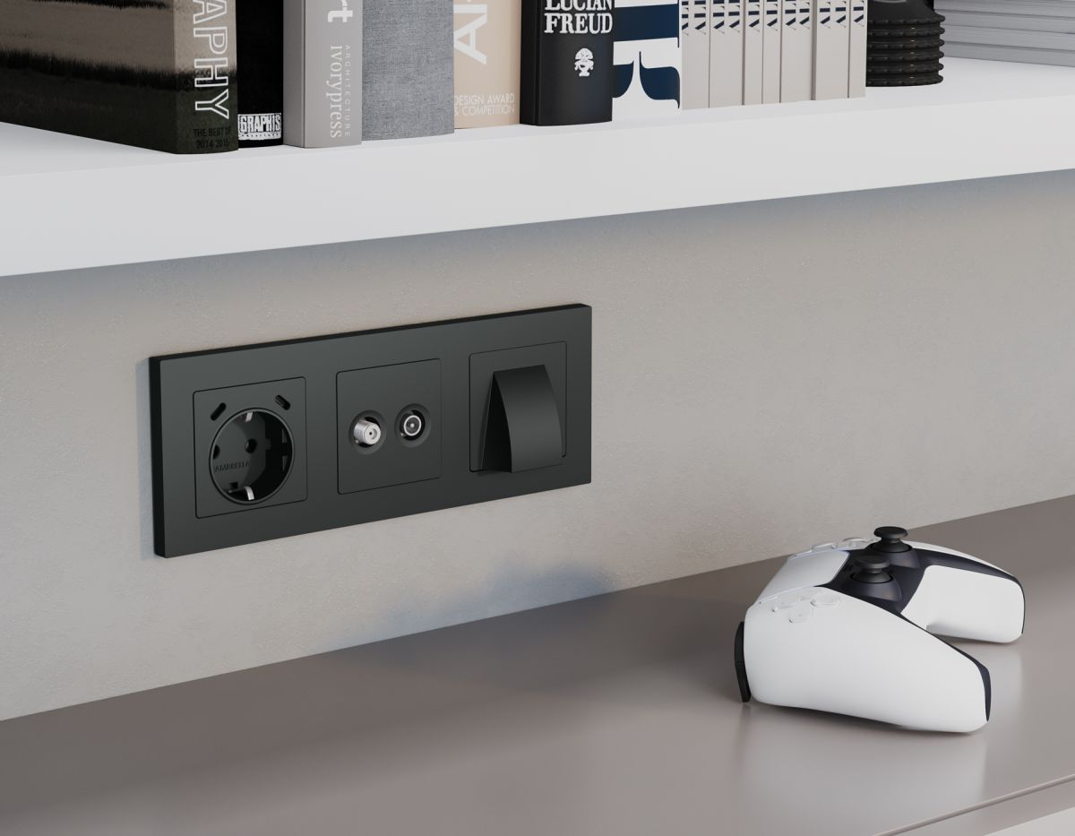 Комплект механизма розетки TV оконечной + SAT 5-862MHz 3.5dB/950-2150MHz 3.5dB Alfa Графит мягкое касание Quant Ambrella Volt MA913310 (AP9133, VM217)