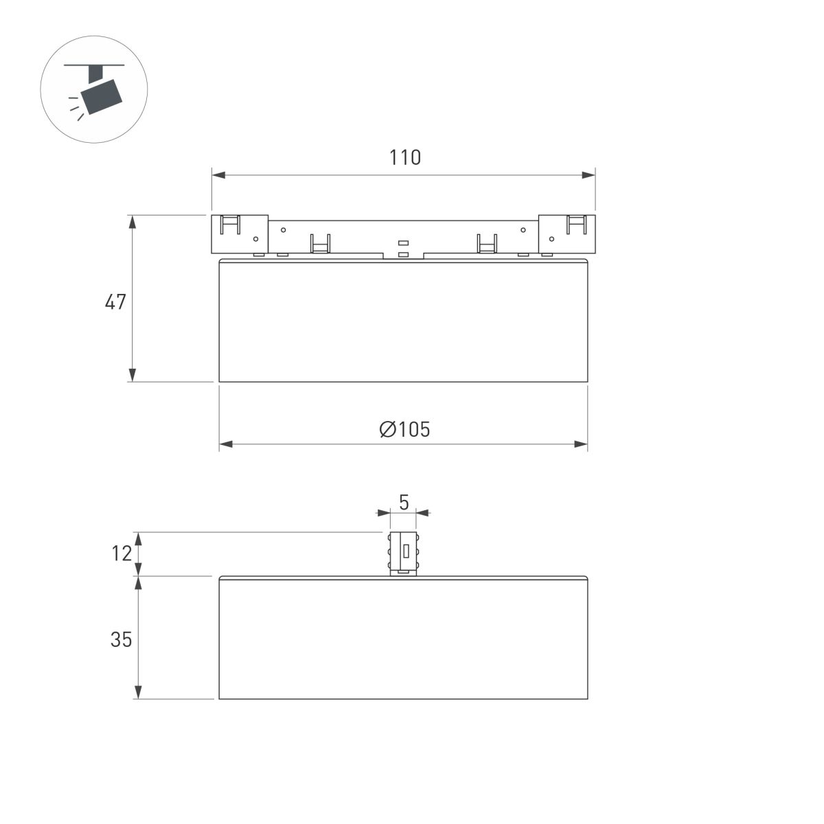 Трековый магнитный светильник Arlight MAG-MICROCOSM-RONDO-R105-10W Warm3000 (WH, 90 deg, 24V) (IP20 Металл) 051822