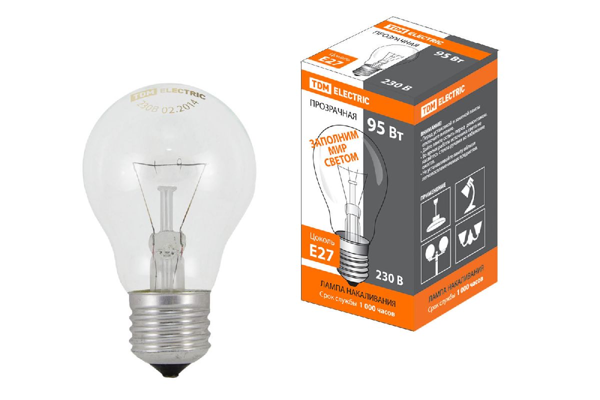 Лампа накаливания TDM Electric E27 95W 2700K прозрачная SQ0332-0038