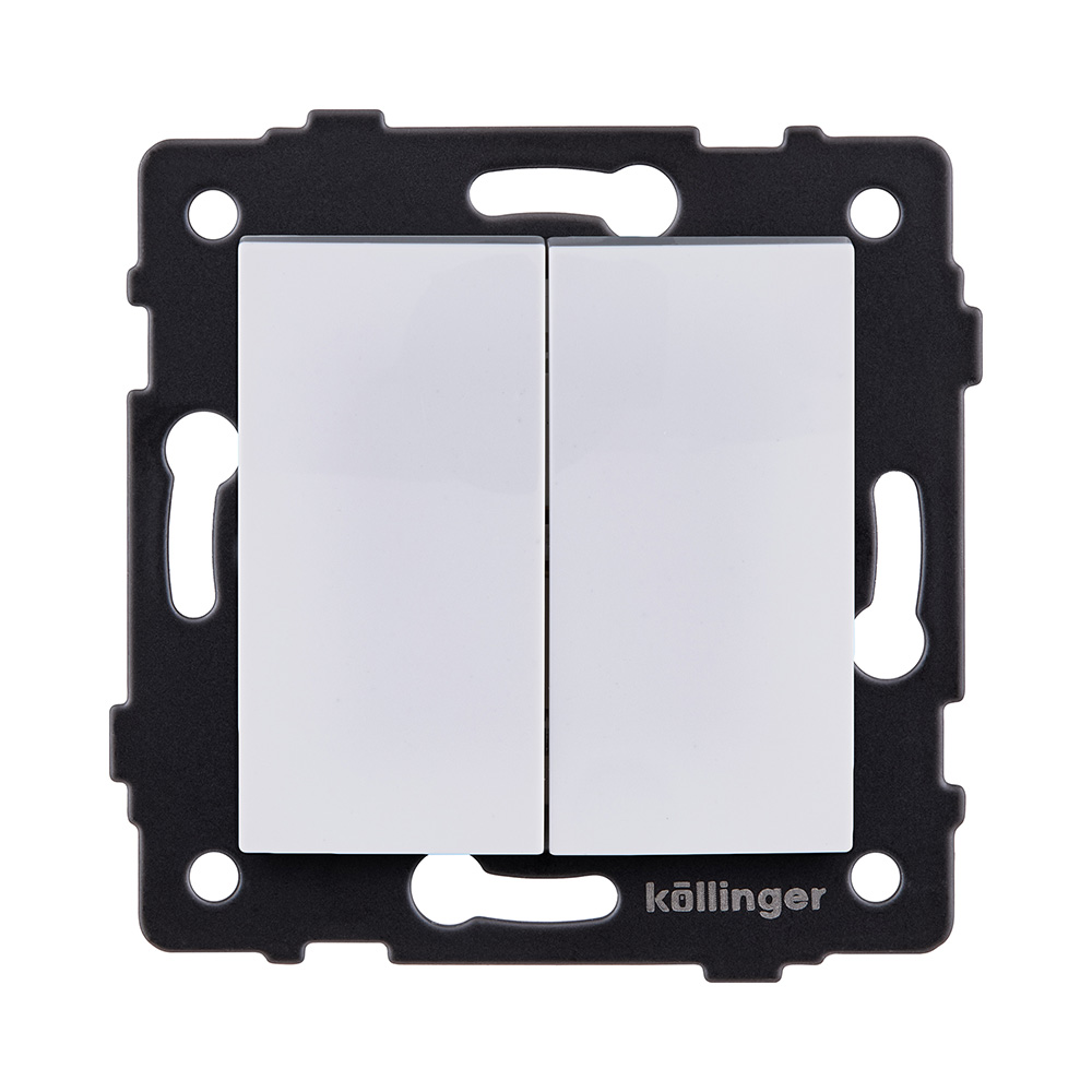 Выключатель 2-клавишный 10А/250В, изогнутый, белый Kollinger REA-R-007WH для Aspekt, Eleganz, Reflex