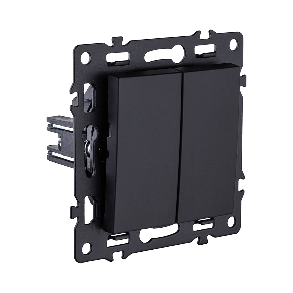 Выключатель 2-клавишный проходной 10А/250В, черный Kollinger Asthetik AS-005BK