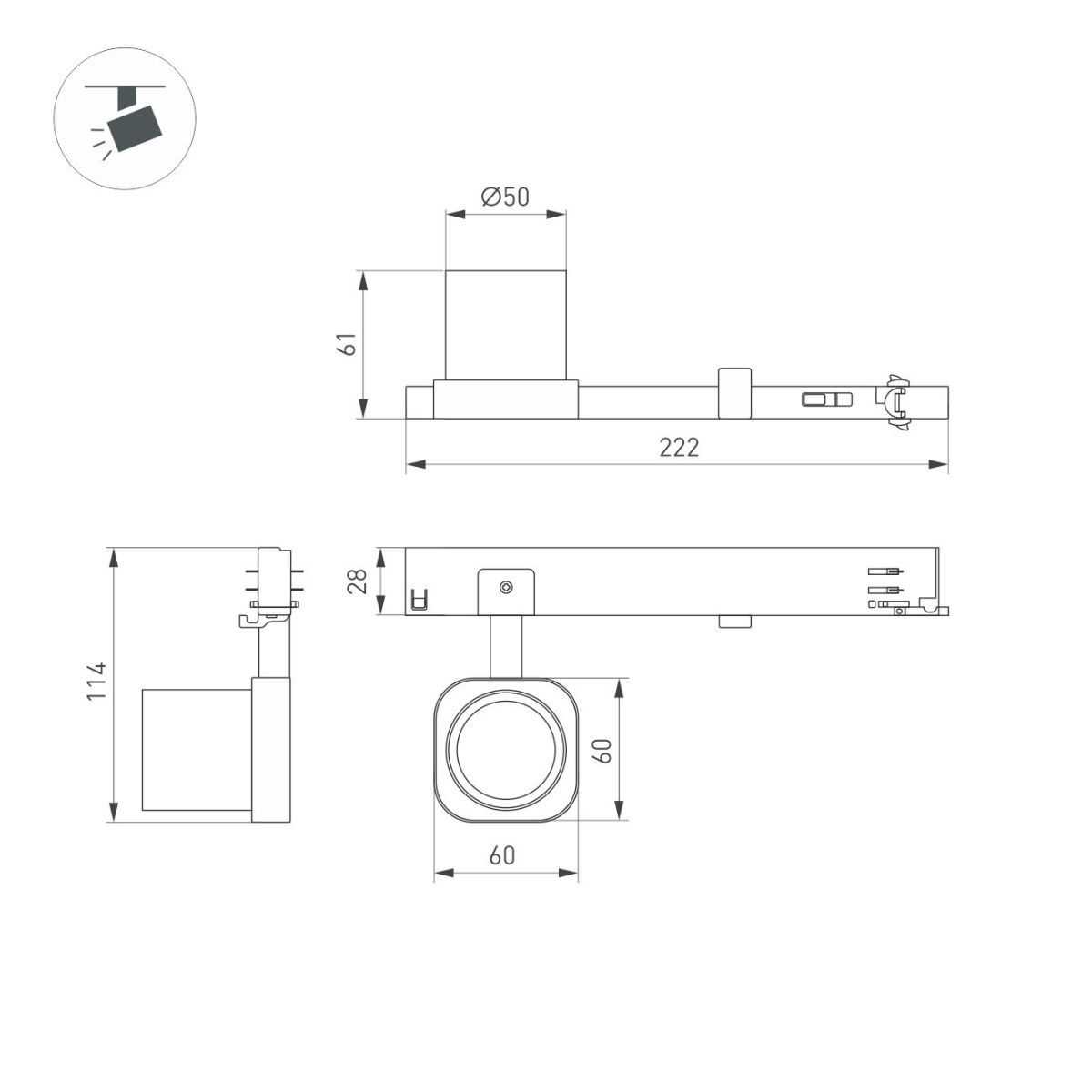 Трековый трехфазный светильник Arlight LGD-DIAFILM-4TR-R60-10W Warm3000 (BK, 20 deg, 230V) (IP20 Металл) 061447