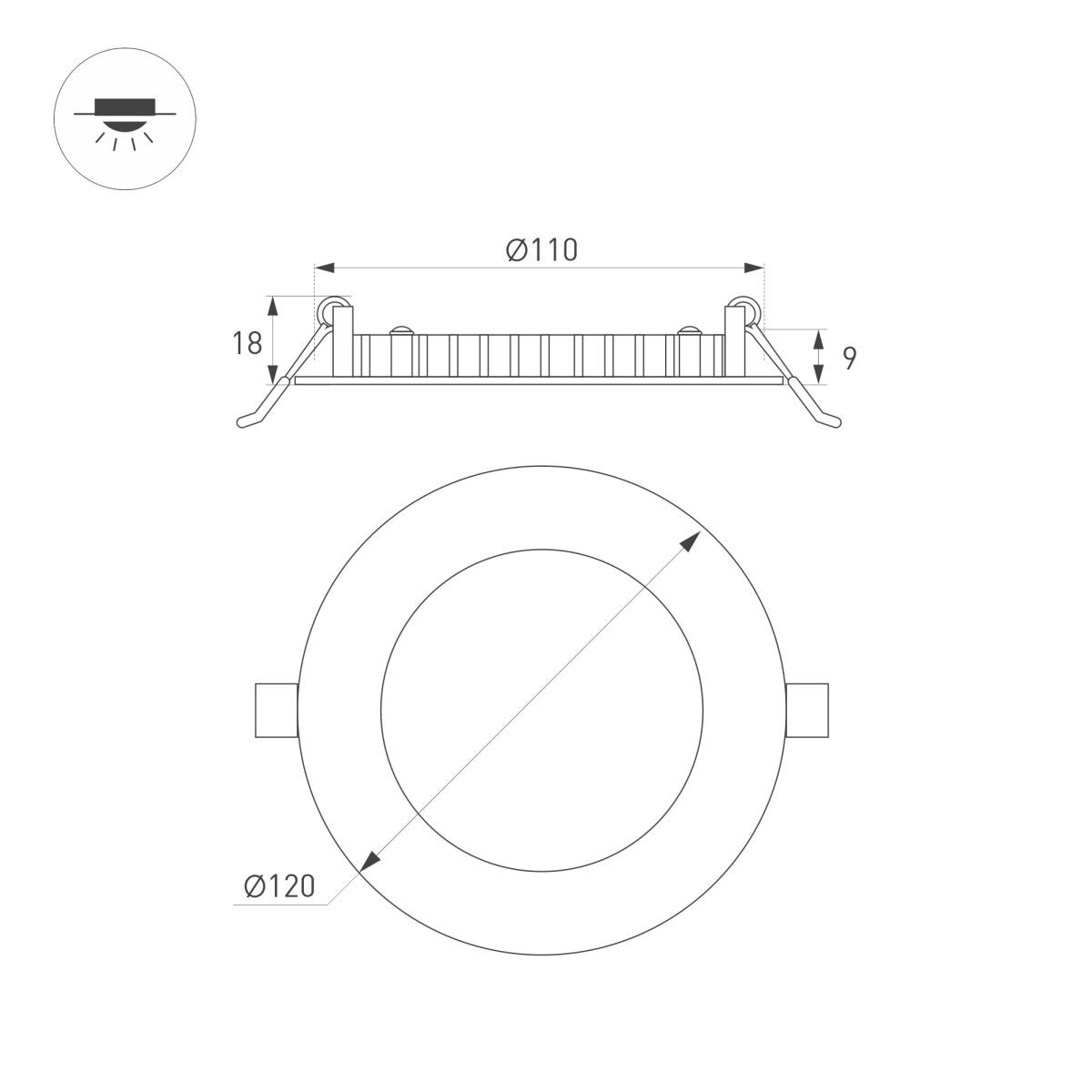 Встраиваемый светильник Arlight MS-EDGE-R120-6W Warm3000 (WH, 115 deg, 230V) (IP44 Металл) 049176
