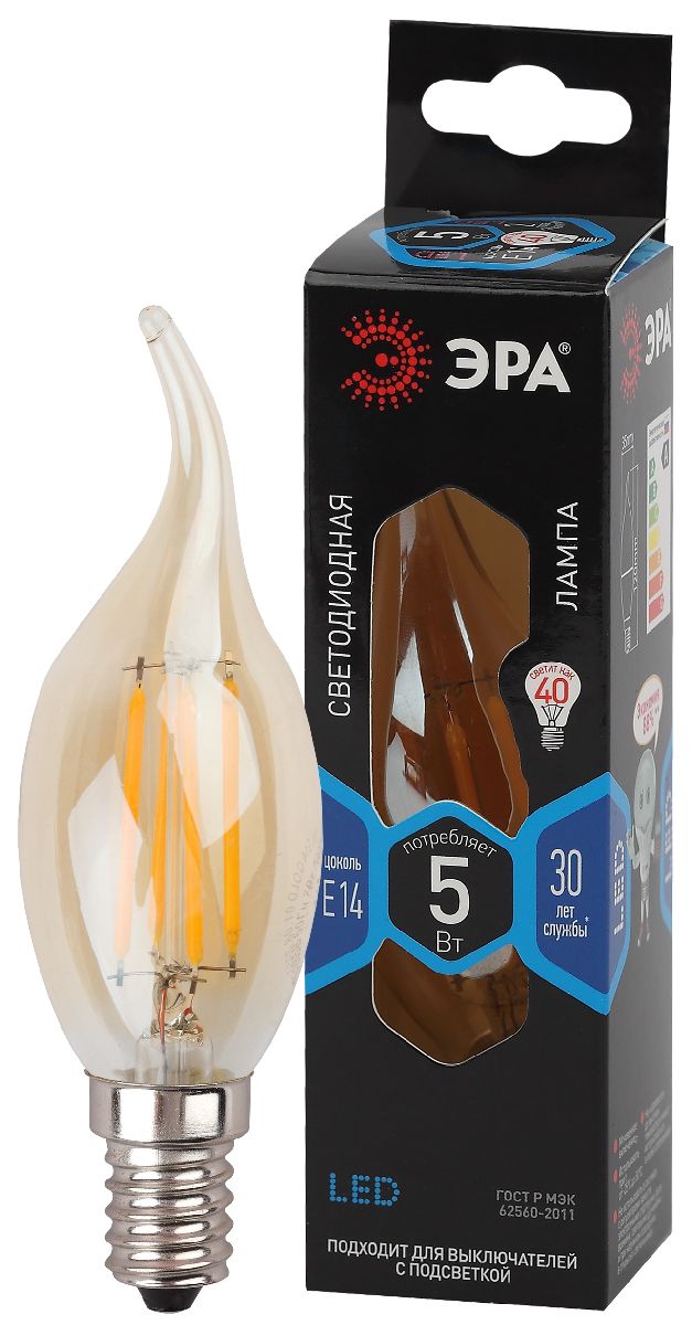 Лампа светодиодная Эра E14 5W 4000K F-LED BXS-5W-840-E14 gold Б0047007