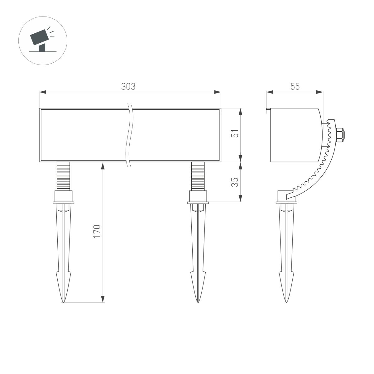 Ландшафтный светильник Arlight KT-BASOMI-12W Day4000 (Серый, 60x100 deg, 24V) (IP65 Металл) 064208