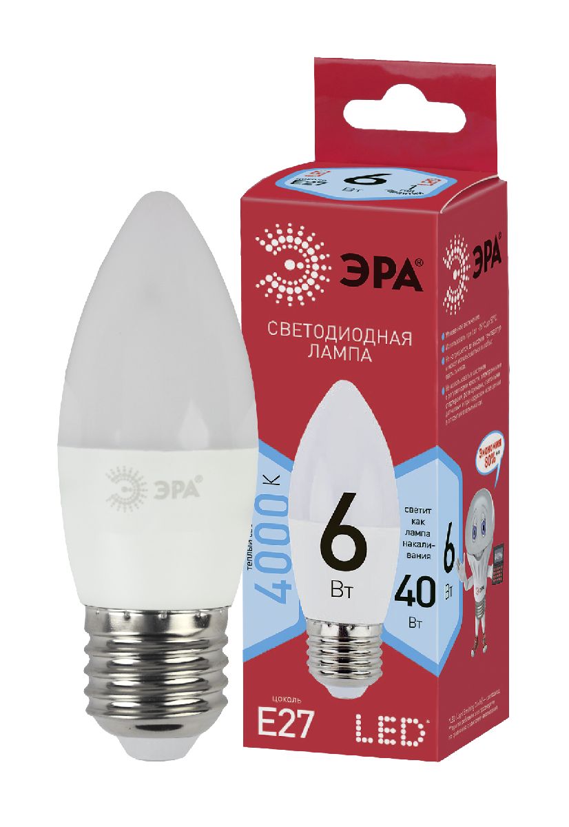 Лампа светодиодная Эра E27 6W 4000K ECO LED B35-6W-840-E27 Б0020621