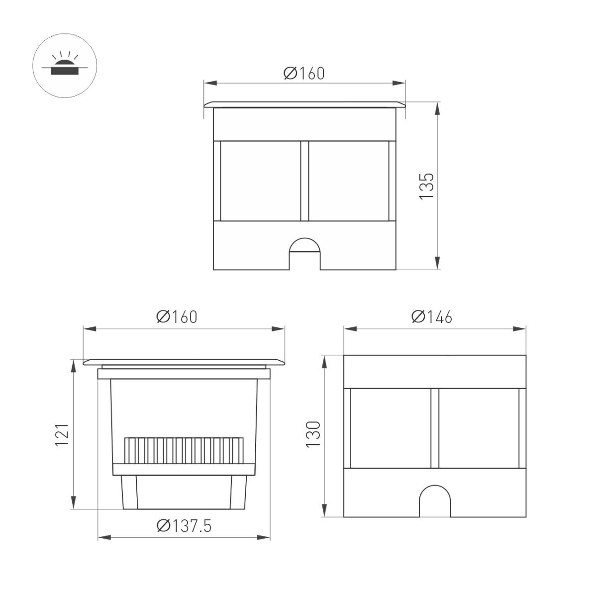 Ландшафтный светильник Arlight LTD-DAFNA-GROUND-R160-16W Warm3000 (SL, 10 deg, 230V) (IP67 Металл) 061193