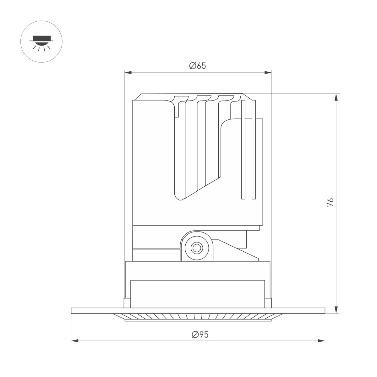 Встраиваемый светодиодный светильник даунлайт Arlight MS-ARADO-TRIMLESS-R65-9W Warm3000 (WH-WH, 24 deg, 230V) (IP20 Металл) 058774