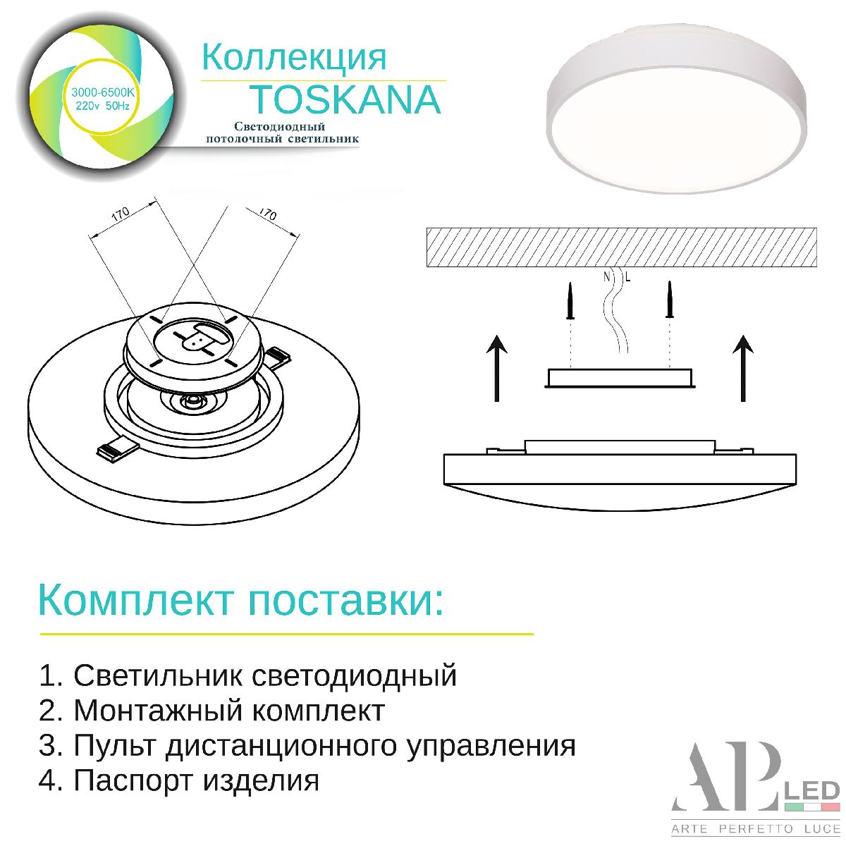 Потолочный светильник Arte Perfetto Luce Toscana PRO 3315.XM302-2-374/24W Black TD