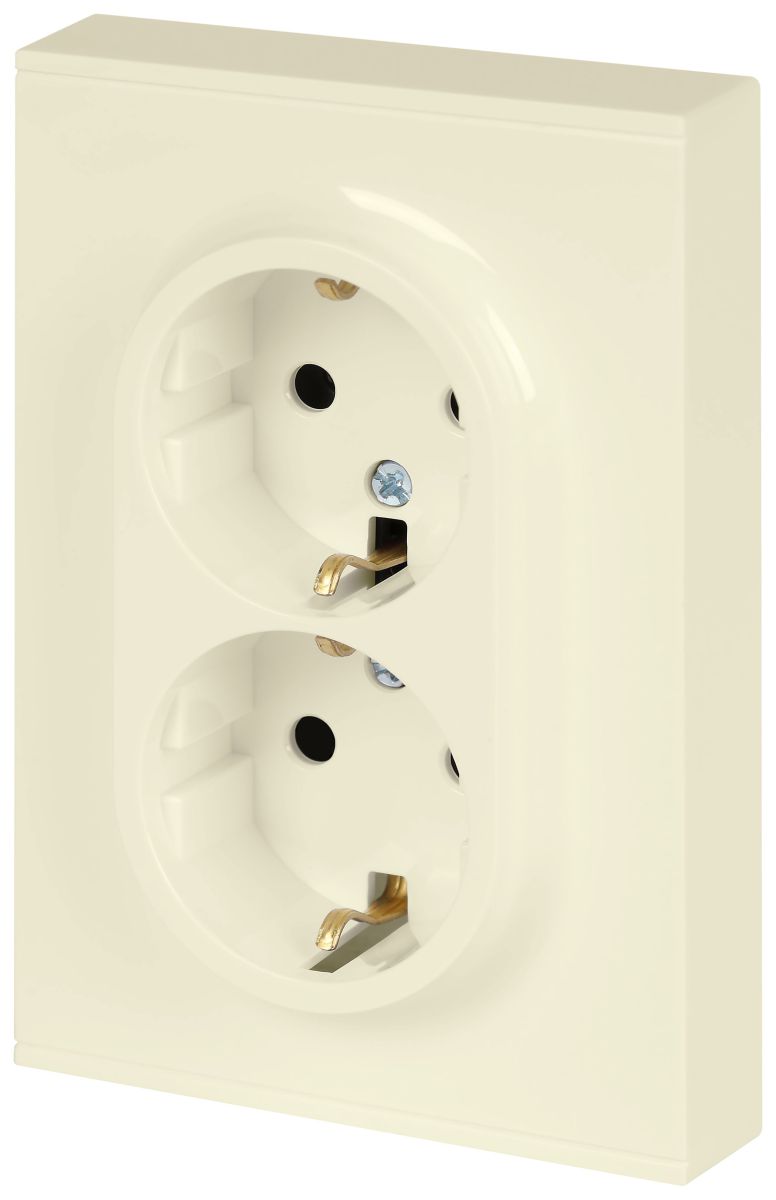 Розетка Эра Arktik 16-2105-02 двойная с заземлением 2X2P+E Schuko со шторками 16А-250В слоновая кость Б0070455