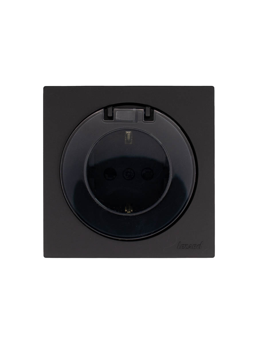 Розетка с/з с крышкой ПБТ чёрный бархат Lezard Osen 743-4288-123B