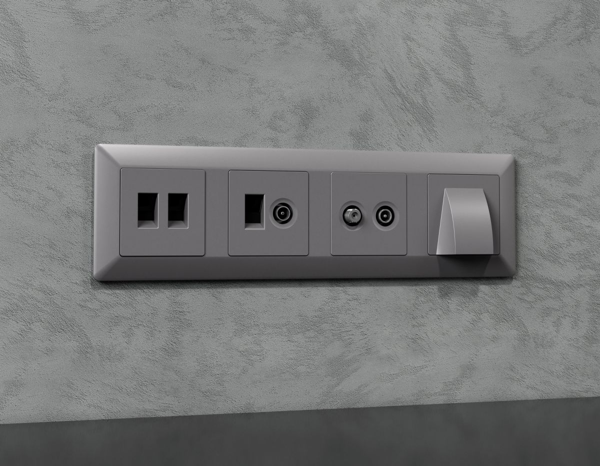 Лицевая панель Alfa (Сталь матовый) для TV двойной розетки Quant Ambrella Volt AP5133