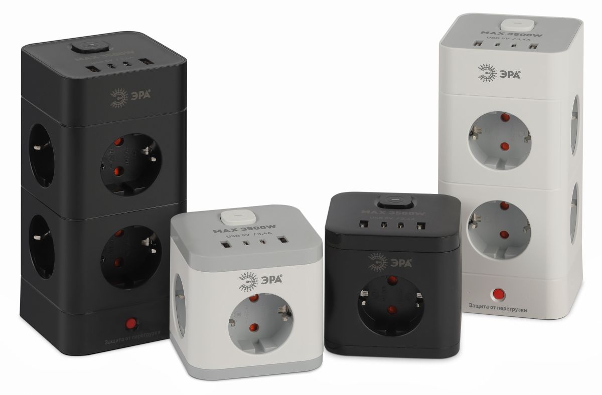 Сетевой фильтр ЭРА TWR-8es-1,5m-4USB-B башня с защитой заземлением с выключателем 8 розеток+4xUSBA+C 1,5м 16А черный Б0069072