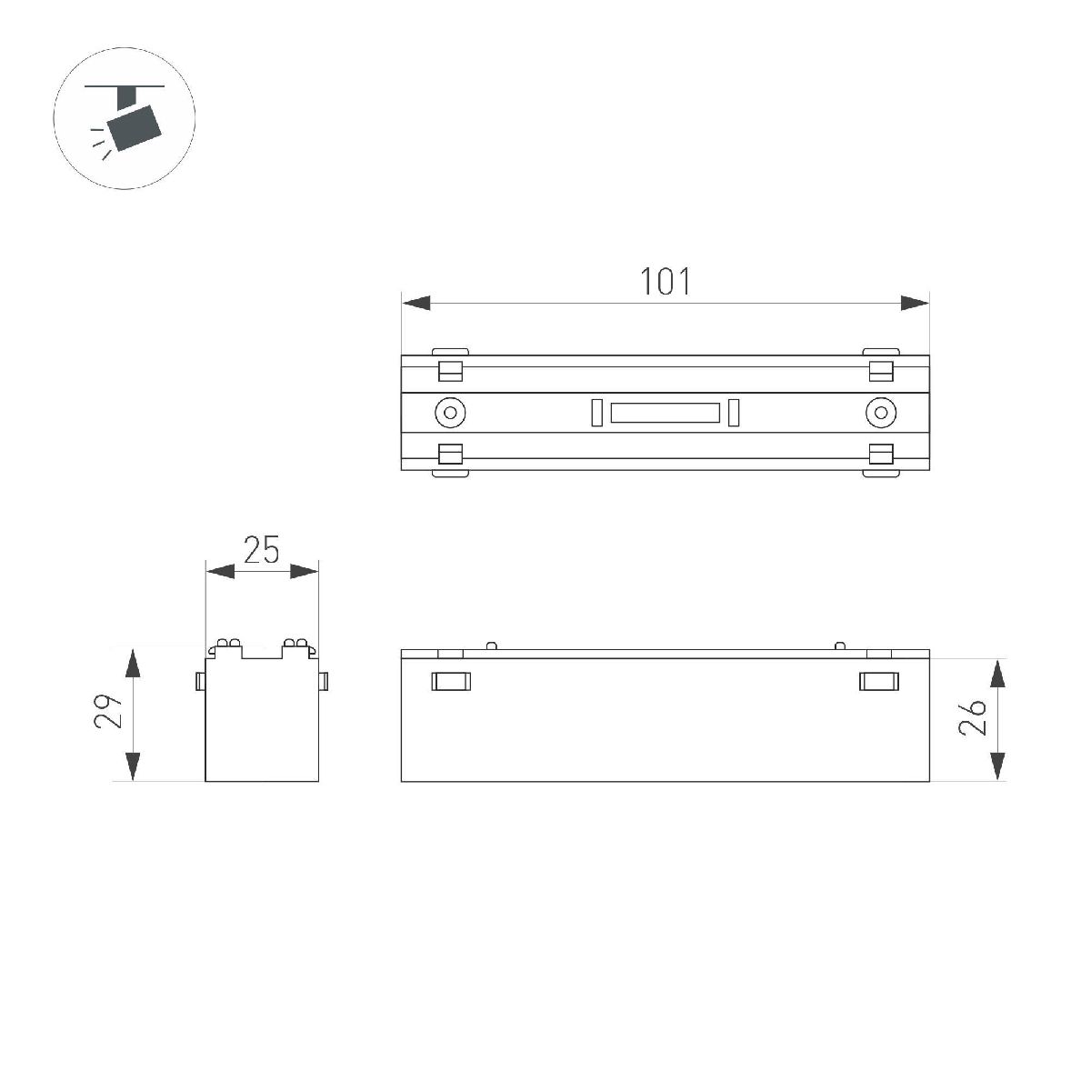Трековый магнитный светильник Arlight MAG-VIBE-LASER-L101-6W Day4000 (BK, 24 deg, 48V) 044414