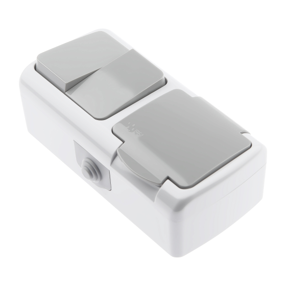 Блок розетка с выключателем Эра Intro Atlantic 5-702-03 двойным 2P+E открытой установки Б0050948