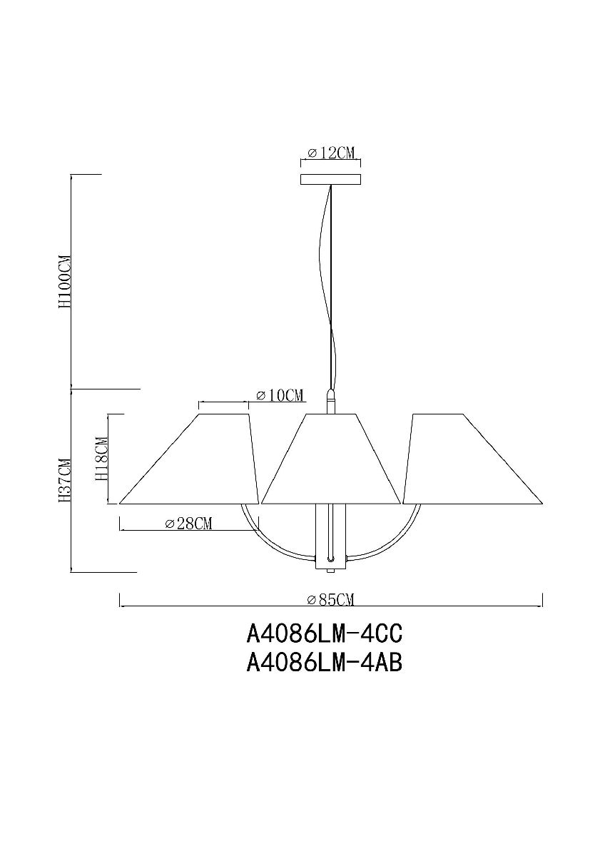 Подвесная люстра с абажуром из ткани Arte Lamp Rondo A4086LM-4AB