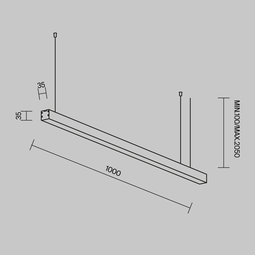 Линейный подвесной светильник Maytoni Technical 3000K 35x35 (Серебро, 1 м) LL312003