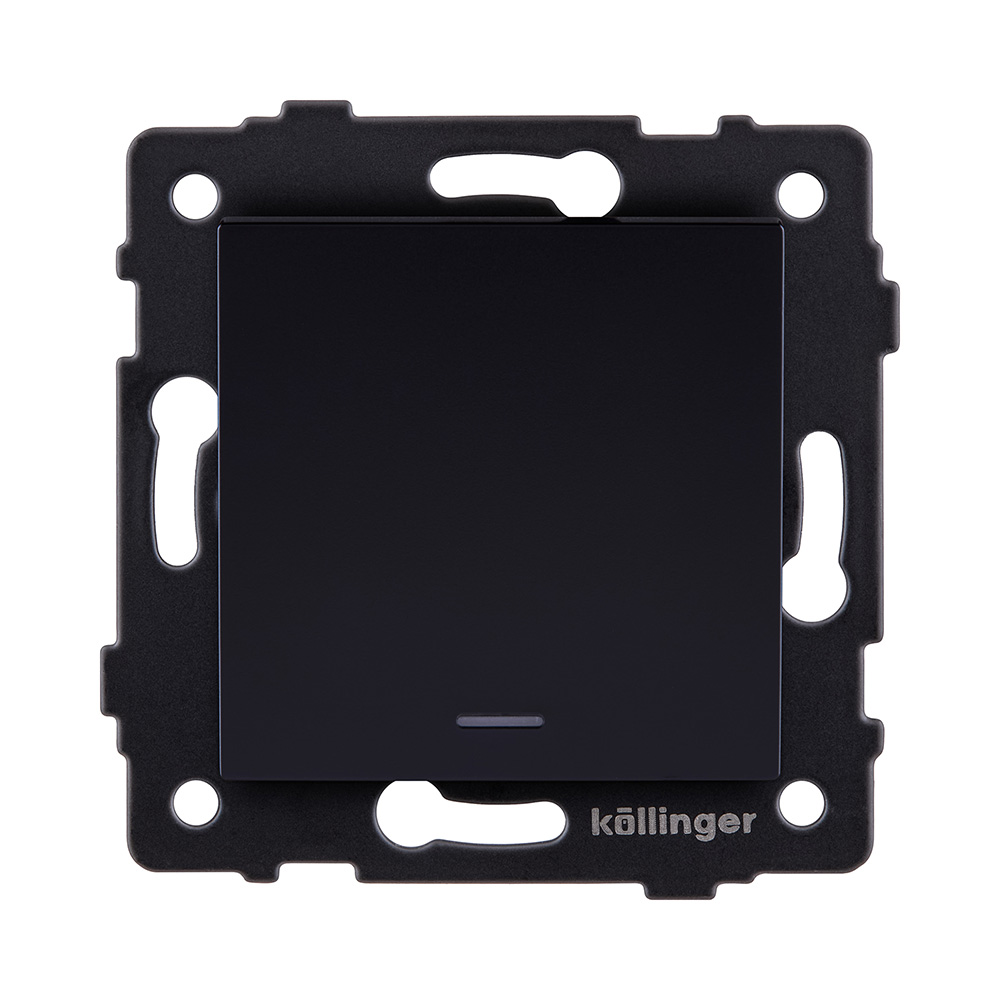 Выключатель 1-клавишный проходной 10А/250В с LED подсветкой, черный Kollinger REA-S-004BK для Aspekt, Eleganz, Reflex