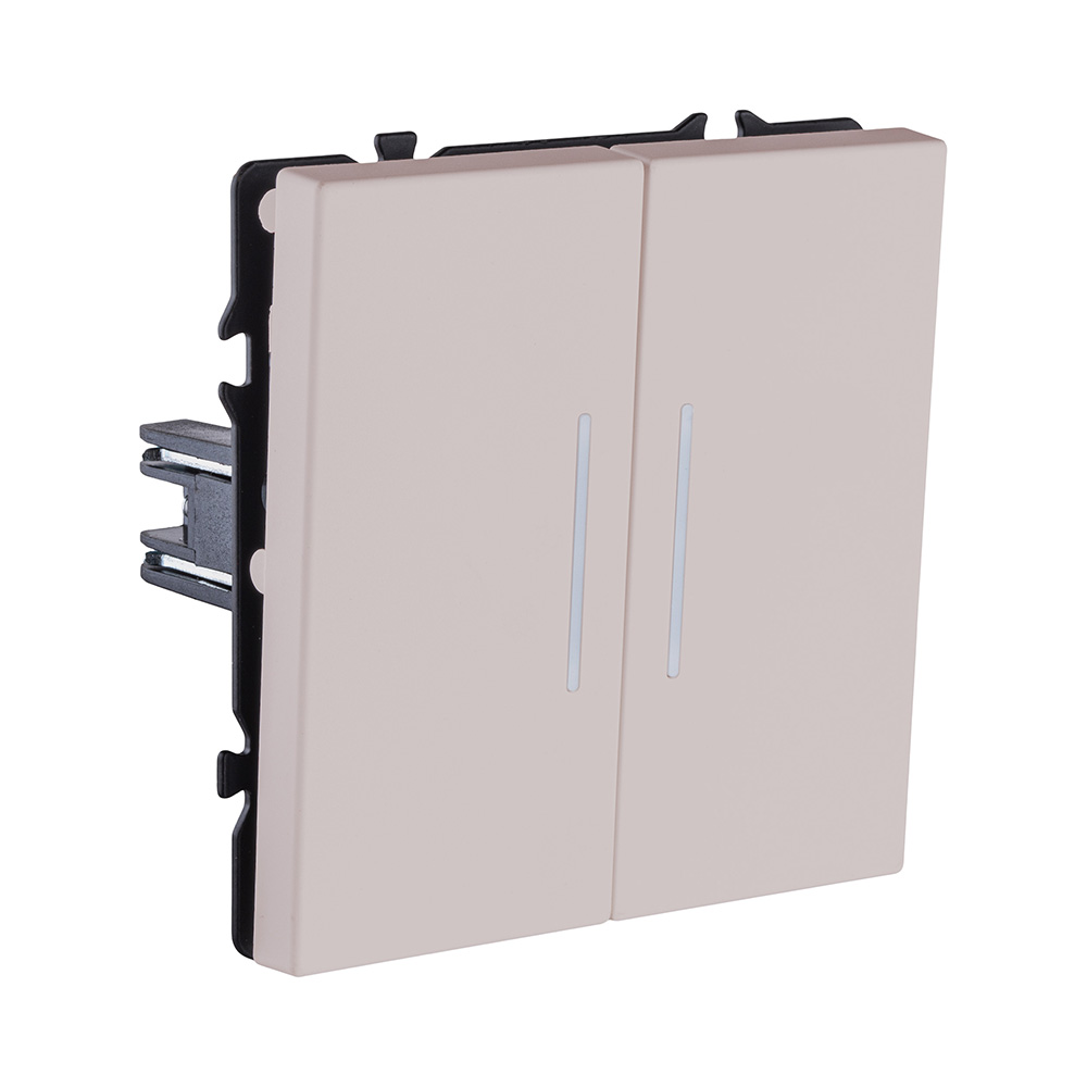 Выключатель 2-клавишный проходной 10А/250В с LED подсветкой, кашемир матовый Kollinger Eclipse EC-011CM