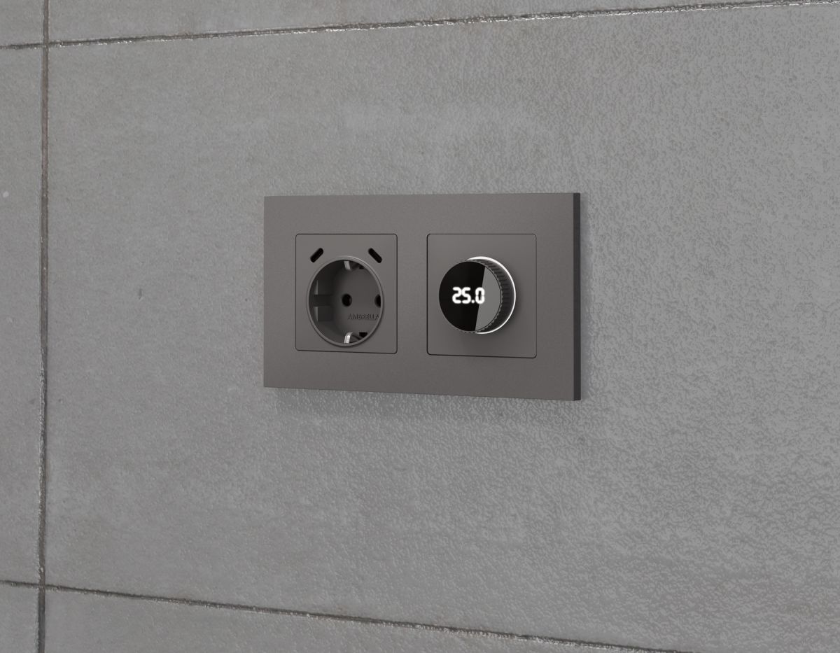 Лицевая панель Alfa (Антрацит серый) для терморегулятора теплого пола с цифровым дисплеем Quant Ambrella Volt AP6558