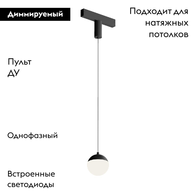 Трековый однофазный светильник Denkirs Smart Moon DK8056-BK