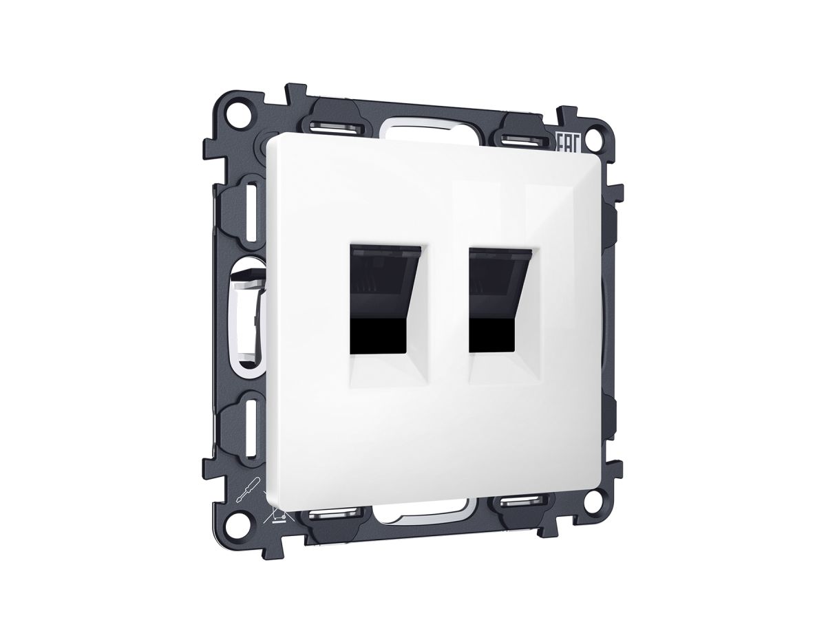 Комплект механизма компьютерной двойной розетки RJ-45 с автоматической защитной шторкой Alfa Белый глянец Quant Ambrella Volt MA112110 (AP1121, VM189)