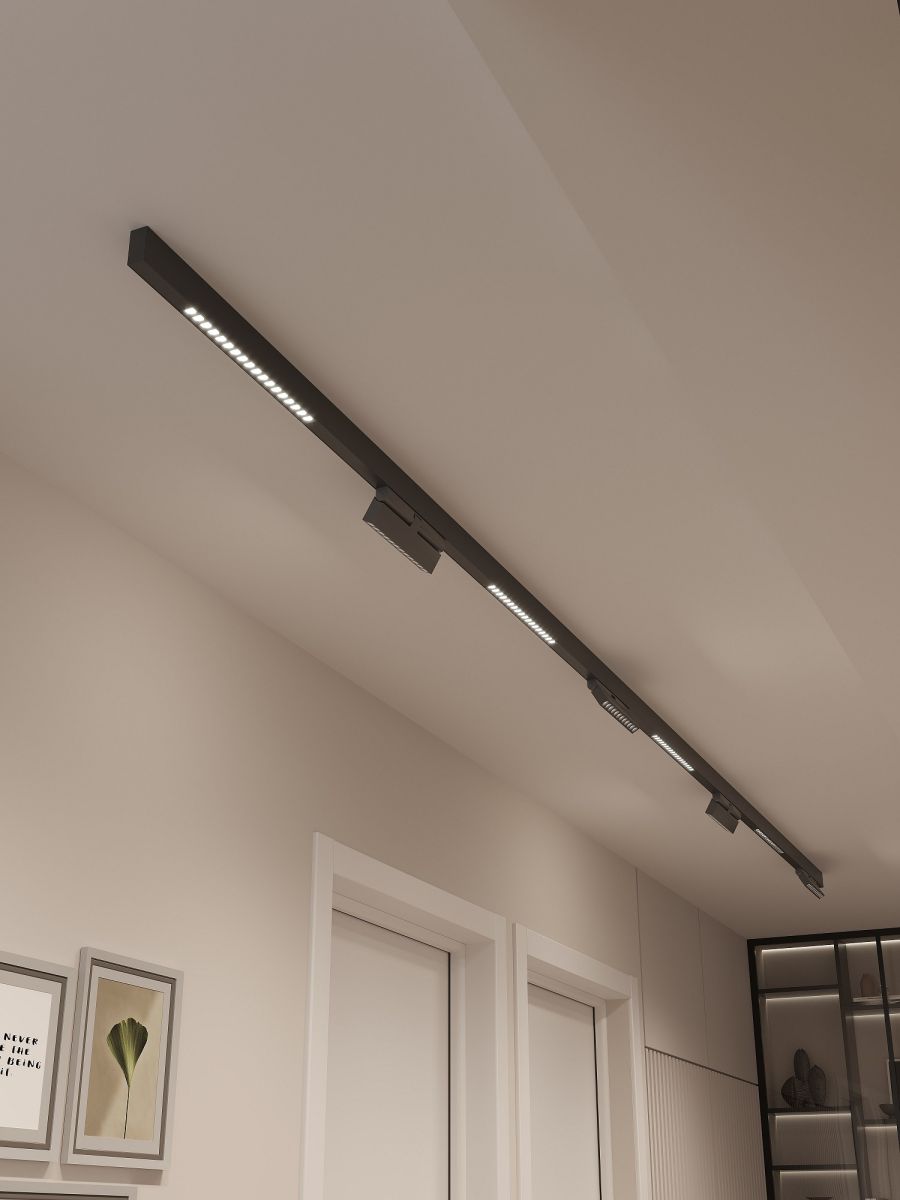 Трековая система со светильниками №7 трехфазная накладная Eldeko (48В, форма - прямая, 4м, 4000K) черная Hesby Lighting HSBL_kompl_E007_NI4B4K