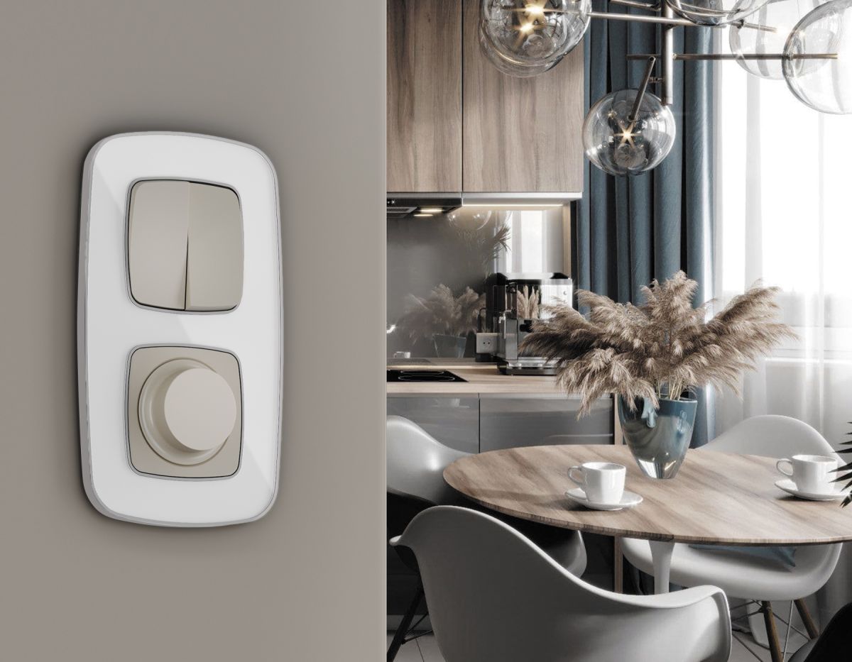 Комплект механизма 2-клавишного перекрестного выключателя Ambrella Volt 10A-250V OMEGA MO363030 Серо-бежевый матовый QUANT (OP3630, VM125)