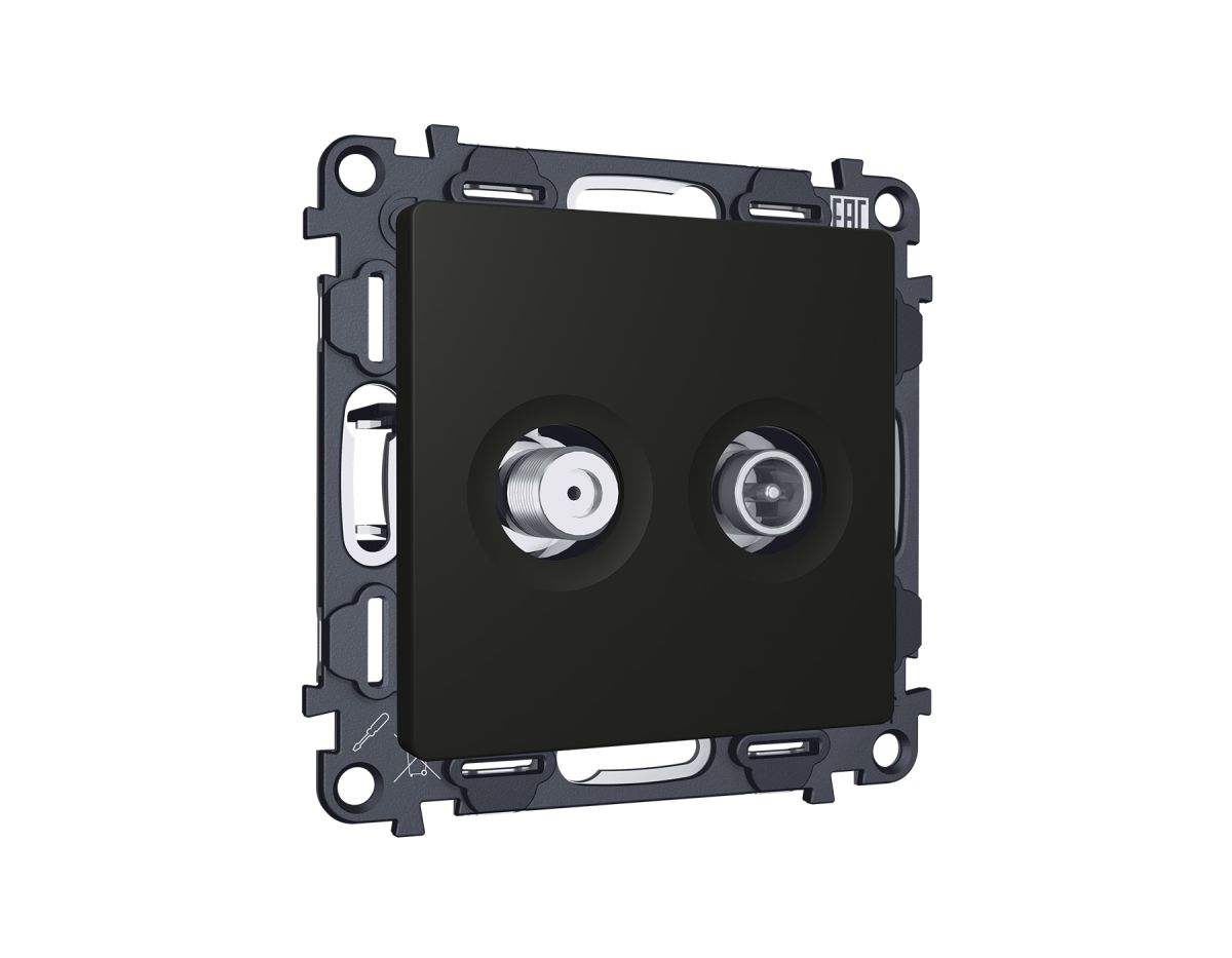 Комплект механизма розетки TV оконечной + SAT 5-862MHz 3.5dB/950-2150MHz 3.5dB Alfa Черный матовый Quant Ambrella Volt MA813310 (AP8133, VM217)