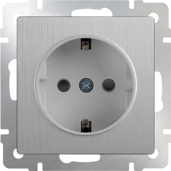 Розетка Werkel с заземлением серебряная рифленая WL09-SKG-01-IP20 4690389085079