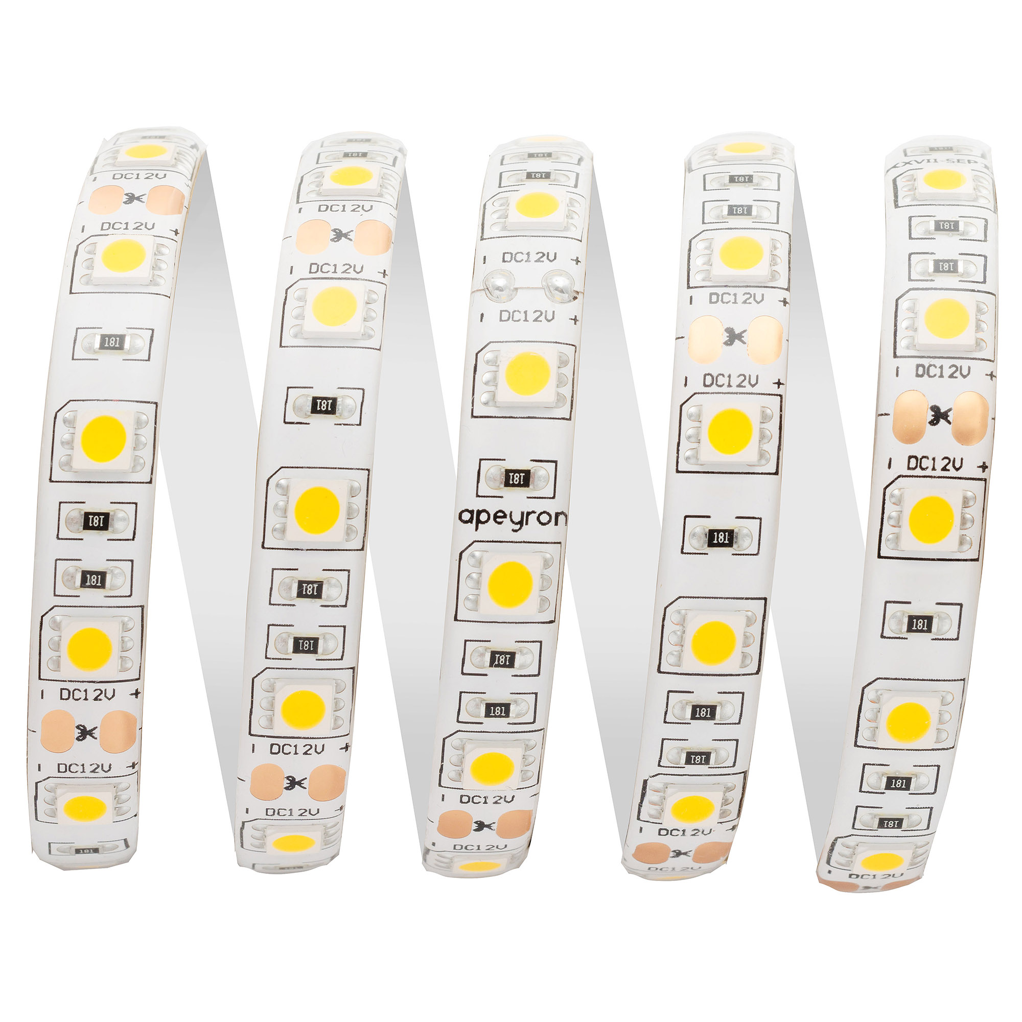 Светодиодная лента Apeyron 12В СТ 14,4Вт/м smd5050 60д/м IP65 700Лм/м 5м 4000К 00-144