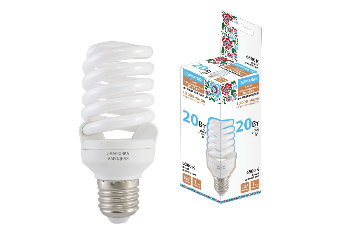 Лампа люминесцентная TDM Electric Народная E27 20W 6500K матовая SQ0347-0012