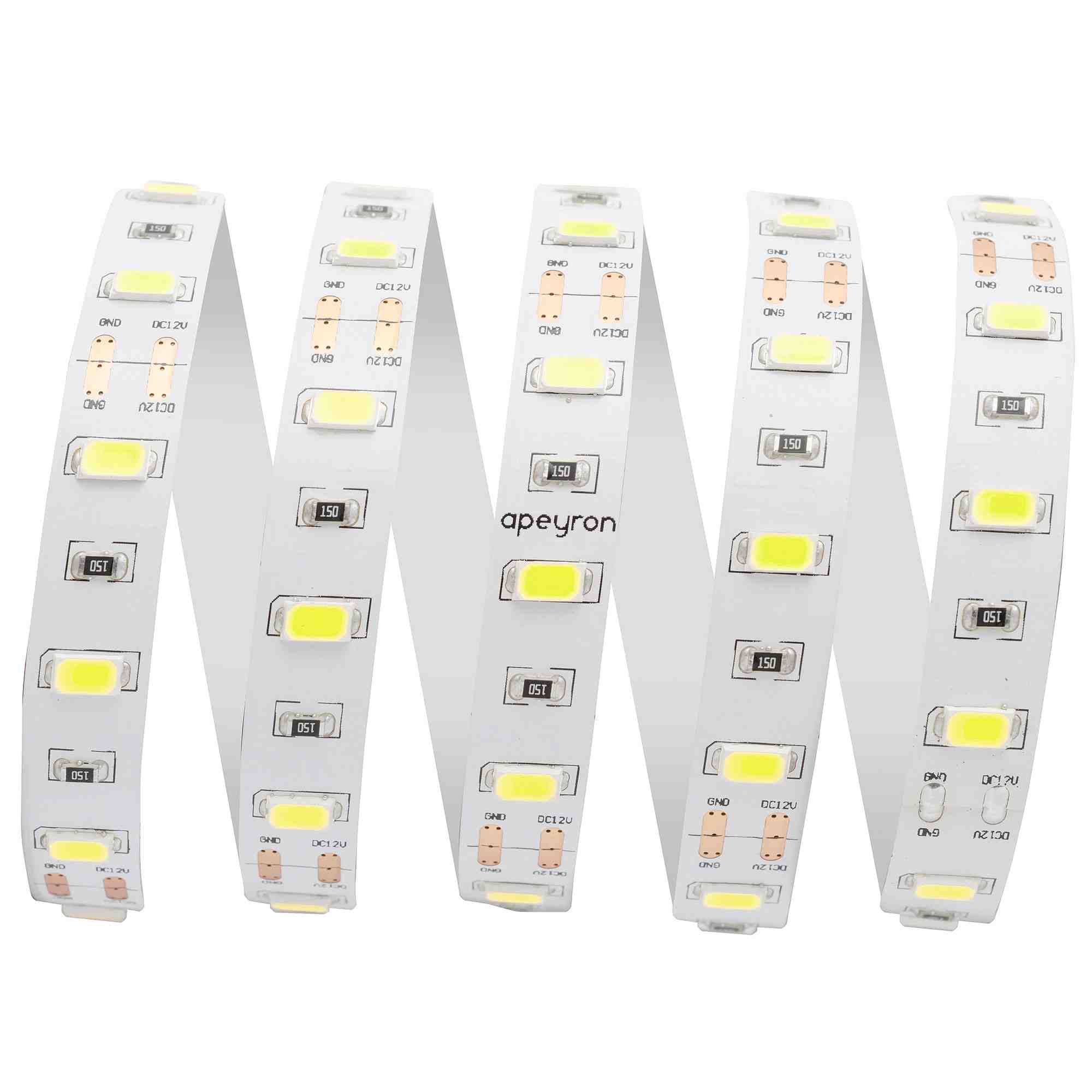 Светодиодная лента Apeyron 12В СТ 9,6Вт/м smd5630, 60д/м IP20 1400Лм/м 3м 6500К 204BL