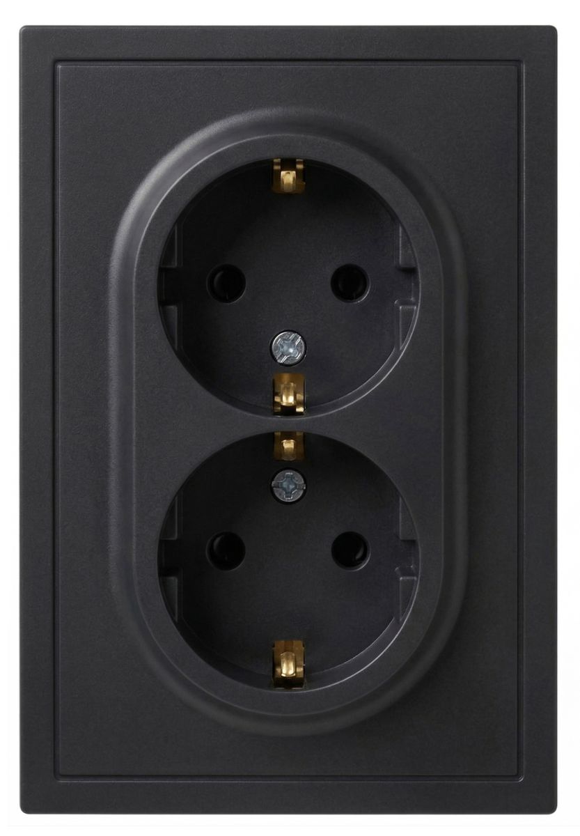 Розетка Эра Galaxy 15-2105-05 с заземлением двойная 2X2P+E Schuko со шторками IP20 16А-250В антрацит Б0070705