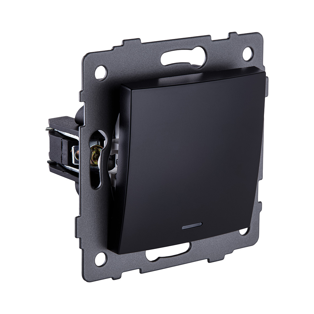 Выключатель 1-клавишный проходной 10А/250В с LED подсветкой, изогнутый, черный Kollinger REA-R-004BK для Aspekt, Eleganz, Reflex