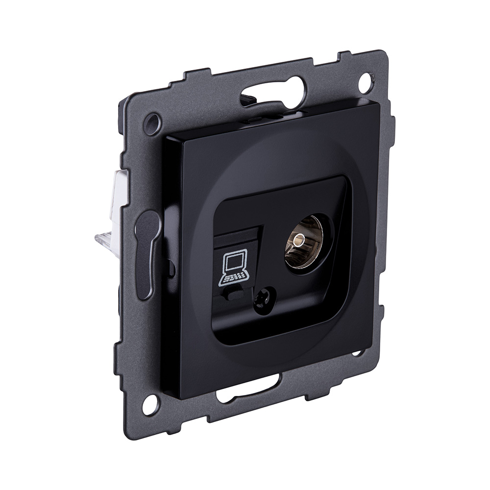 Розетка двойная TV (мама) + RJ45 Cat.6, черный Kollinger REA-021BK для Aspekt, Eleganz, Reflex