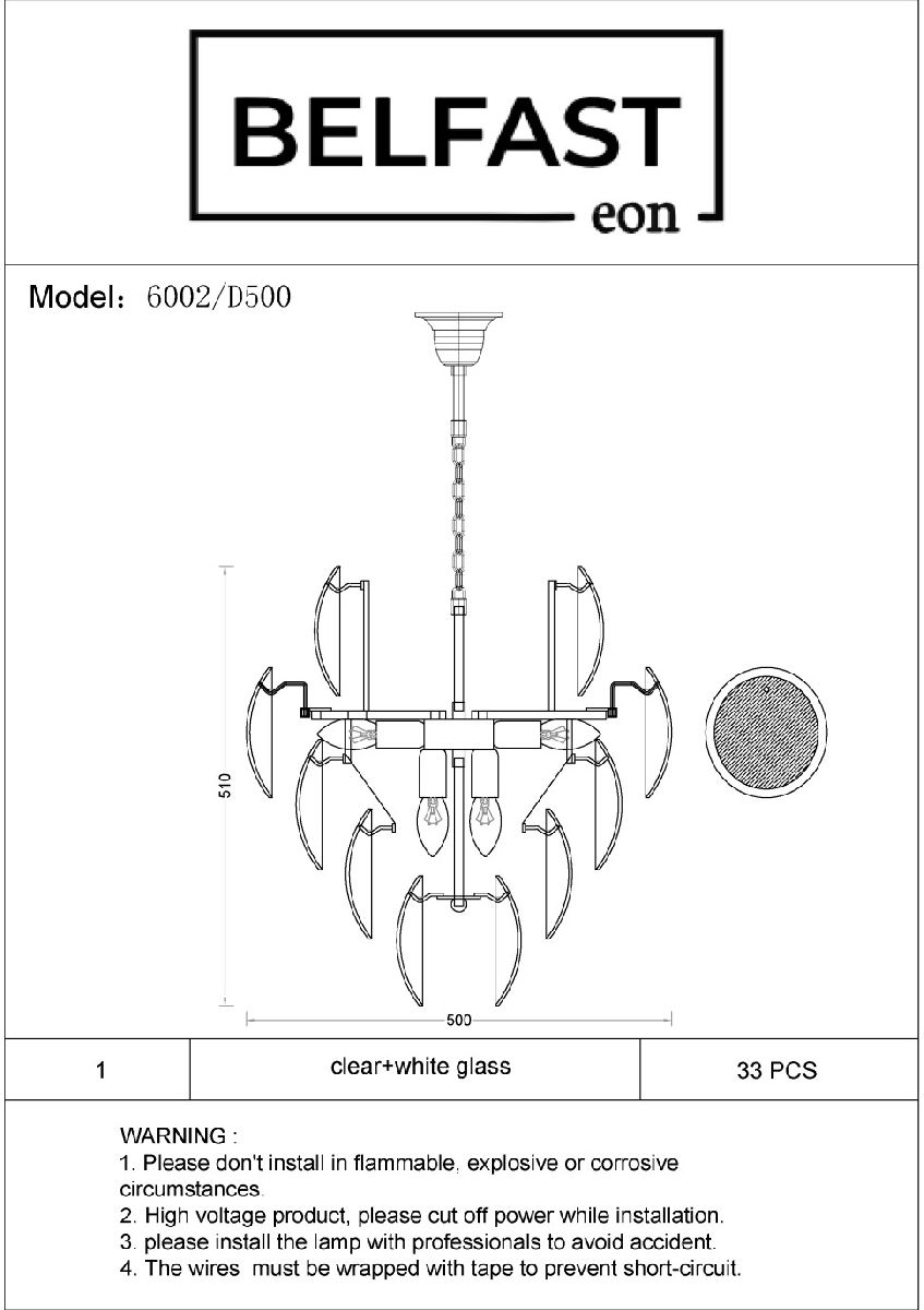 Подвесная люстра Belfast Dublin 6002-500 CH WH