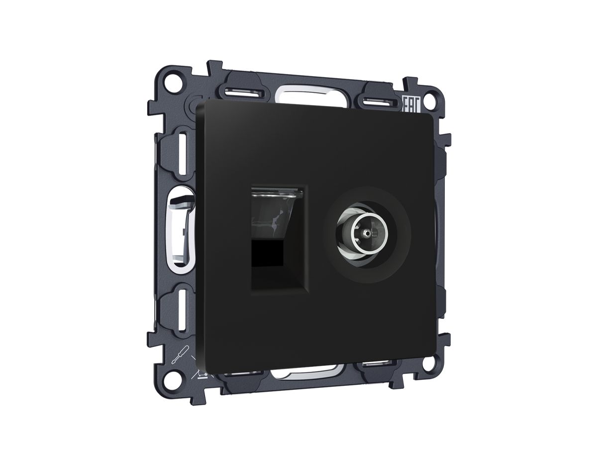 Комплект механизма розетки компьютерной + TV оконечной RJ-45 с автоматической защитной шторкой Alfa Черный матовый Ambrella Volt MA812510 (AP8125, VM195)