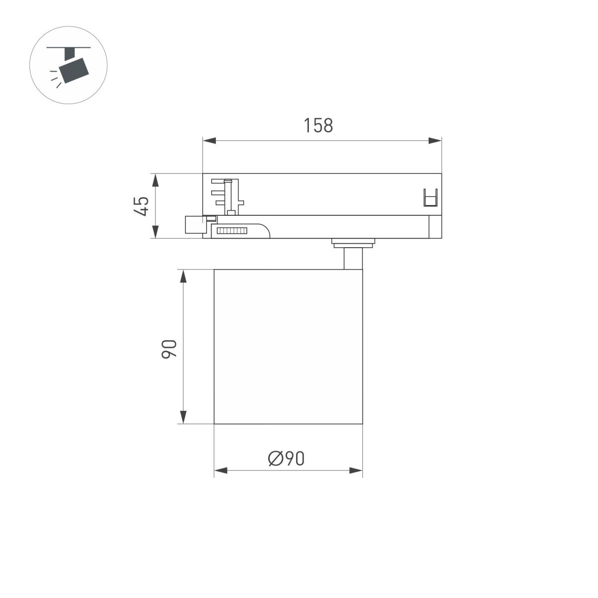 Трековый трехфазный светильник Arlight LGD-DYKE-4TR-R90-26W Day4000 (WH, 50 deg, 230V) 052287