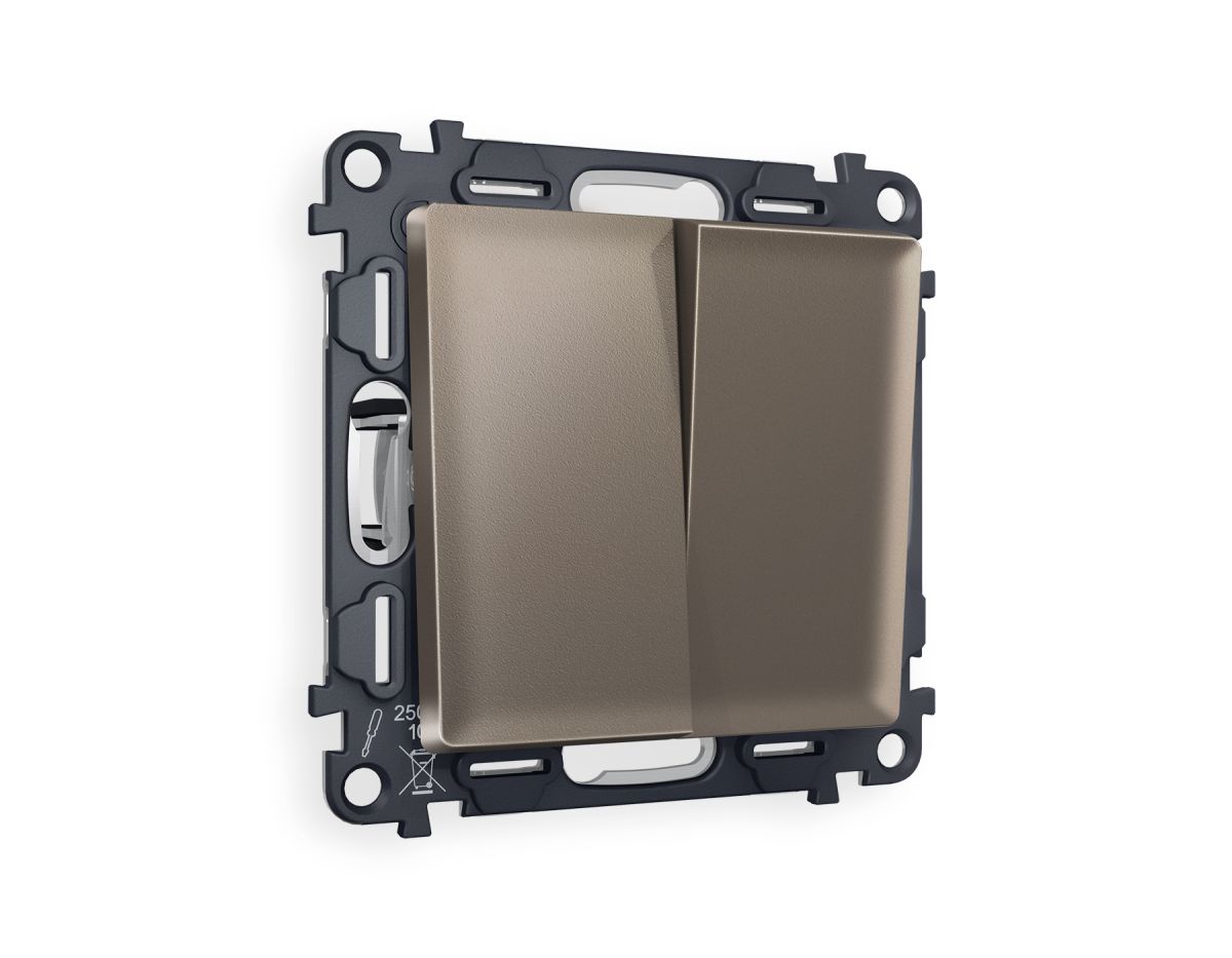 Комплект механизма 2-клавишного перекрестного выключателя 10A-250V Alfa Темная бронза матовый Quant Ambrella Volt MA633030 (AP6330, VM125)