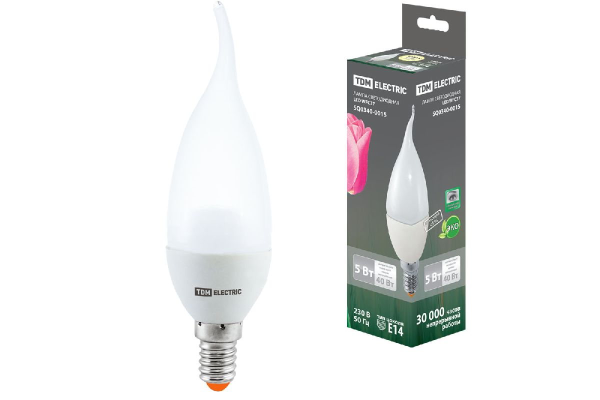 Лампа светодиодная TDM Electric Е14 5W 3000K прозрачная SQ0340-0015