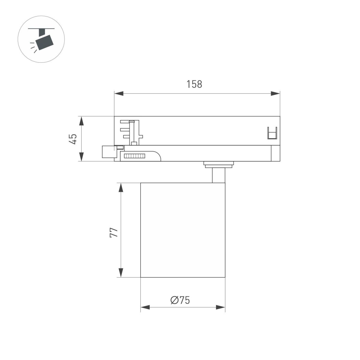 Трековый трехфазный светильник Arlight LGD-DYKE-4TR-R75-16W Warm3000 (BK, 20 deg, 230V) 052134